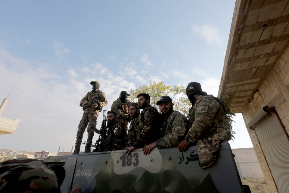 A view of military vehicle captured by anti-regime armed groups, opposing the Bashar al-Assad regime