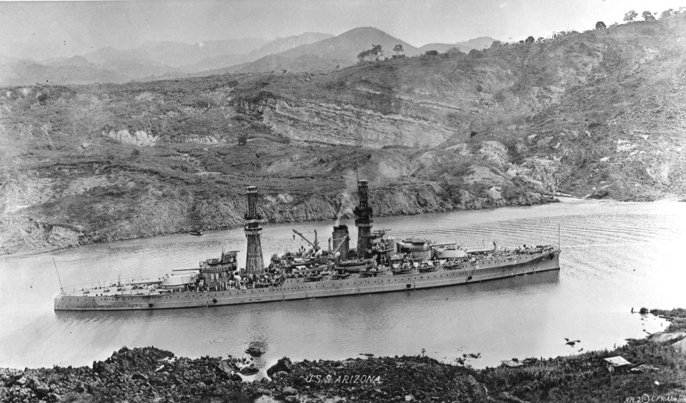 USS Arizona in a Panama Canal lock.