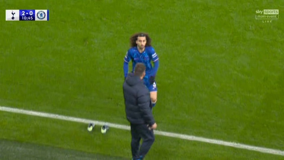 Cucurella charged the Chelsea bench after his second slip