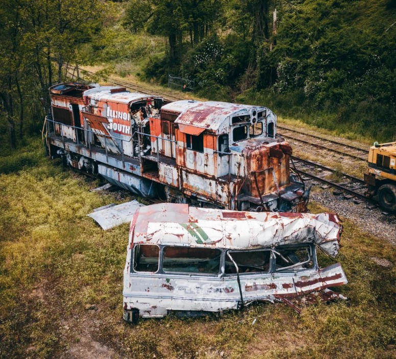 Both the train and the prison van from The Fugitive have been left to rust