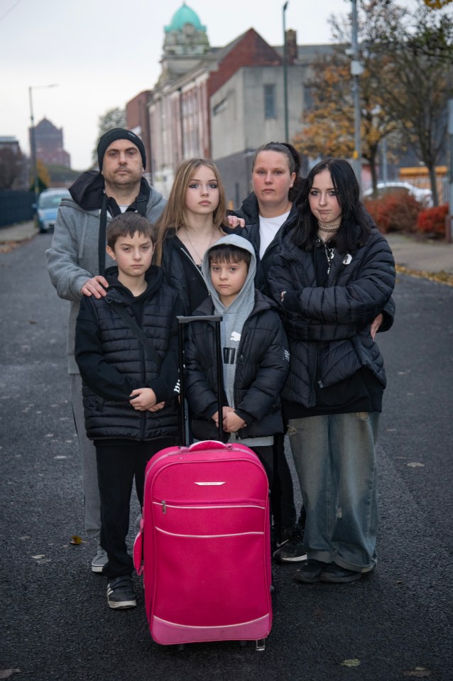 The Baccellini family — Amy and Dino, and their kids Kyle, 14, Kylie, 13, Lexie, 11, Carlo, ten, and seven-year-old Gino, are homeless