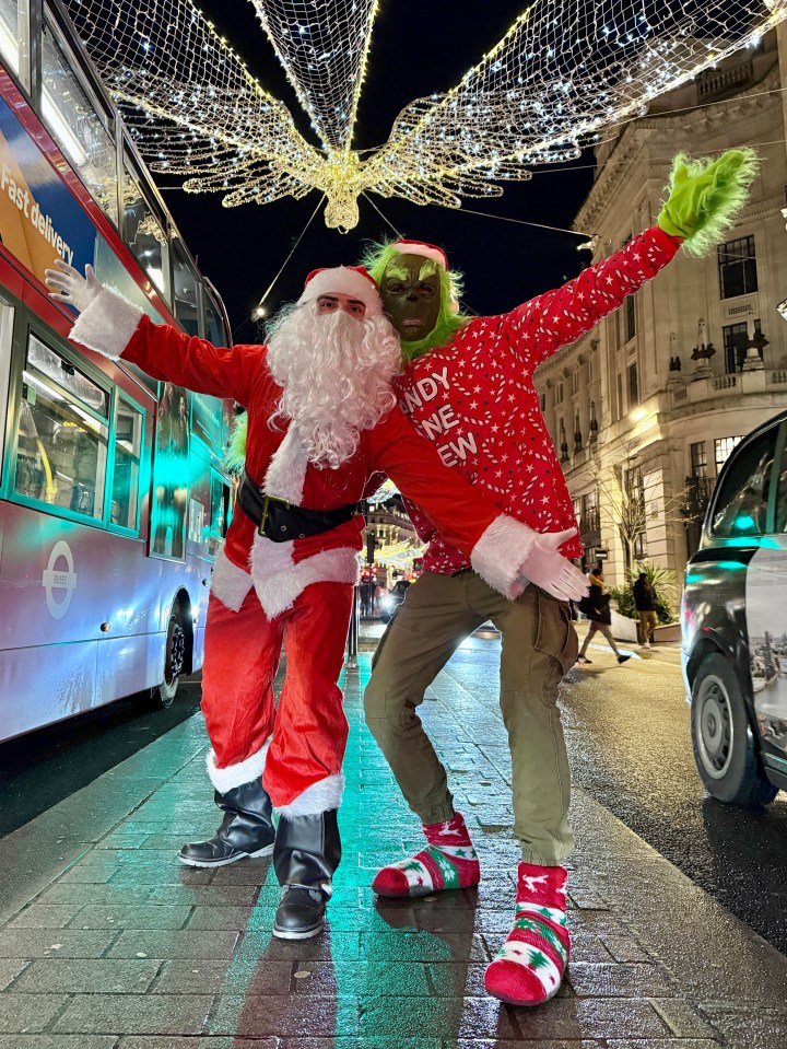 Santa and The Grinch put their differences aside and enjoyed a drink in Soho, London