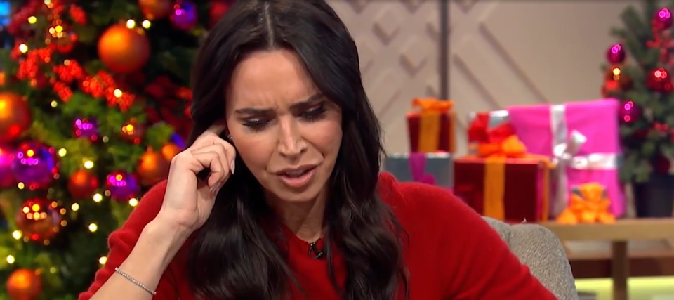 Christine Lampard reacting to an intruder alarm on a TV show.