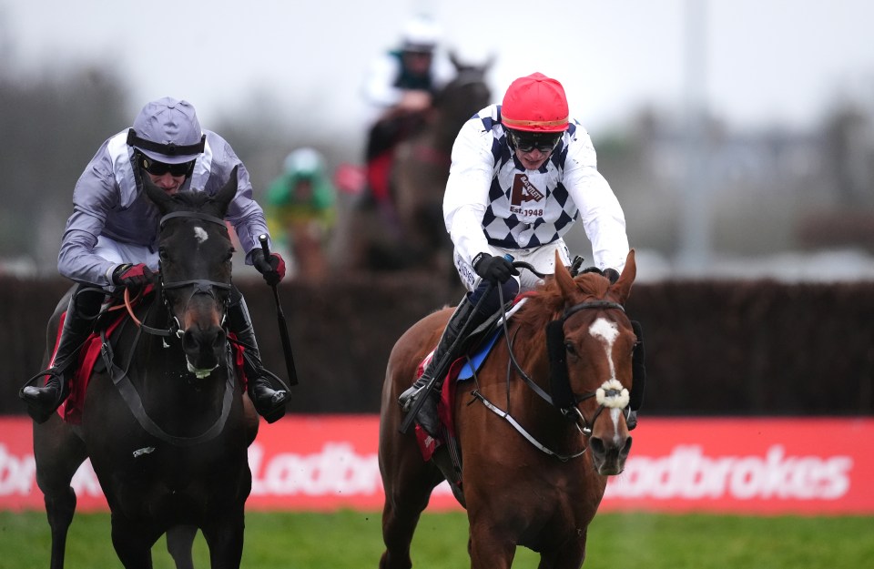 Il Est Francais jumped for fun in the King George but was just pipped late by Banbridge