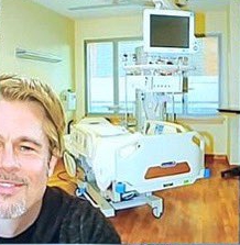 Photo of Brad Pitt appearing in a hospital room.