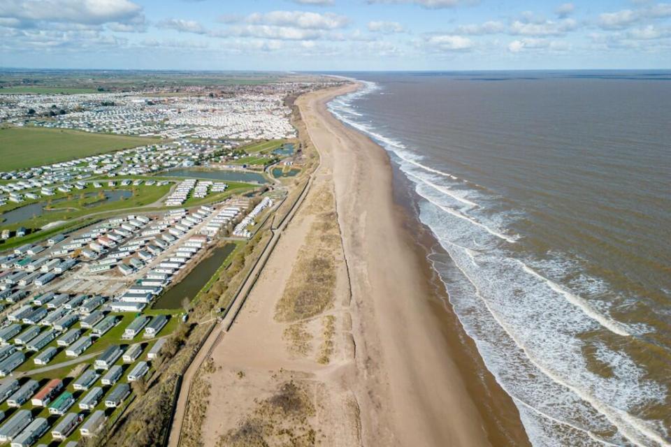 Aerial view of beach plots for sale in Skegness, Lincolnshire, UK.