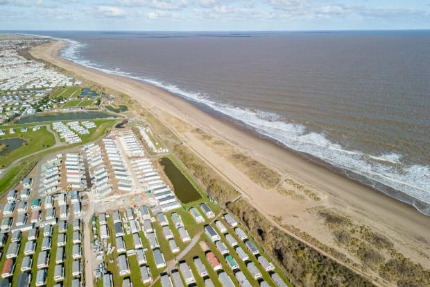 Aerial view of beach plots for sale in Skegness, Lincolnshire, UK.