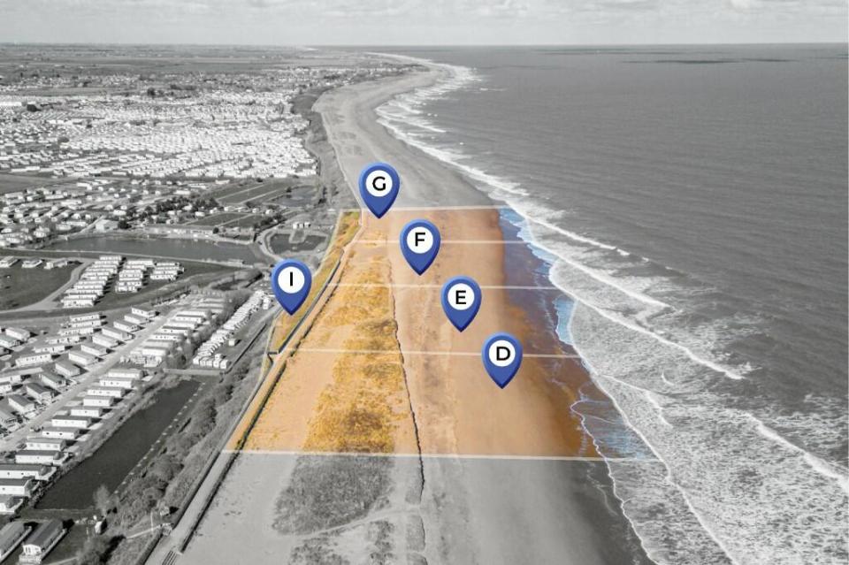 Aerial view of beach plots for sale in Skegness, Lincolnshire, UK.