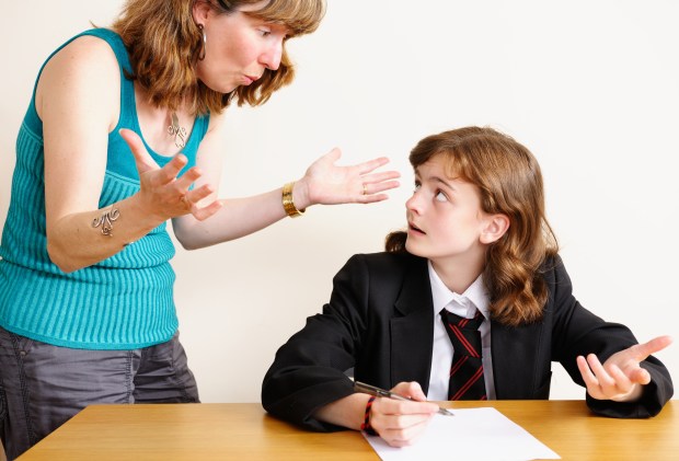 A mother and daughter arguing about homework.