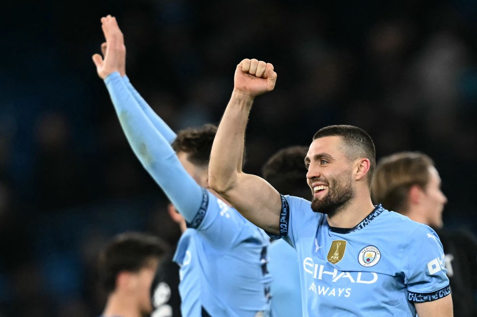 Mateo Kovacic celebrates after a Manchester City victory.