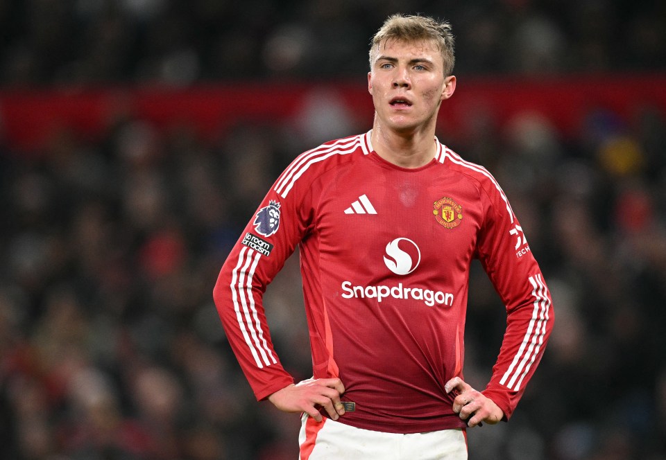 Rasmus Hojlund, Manchester United soccer player, reacts during a game.