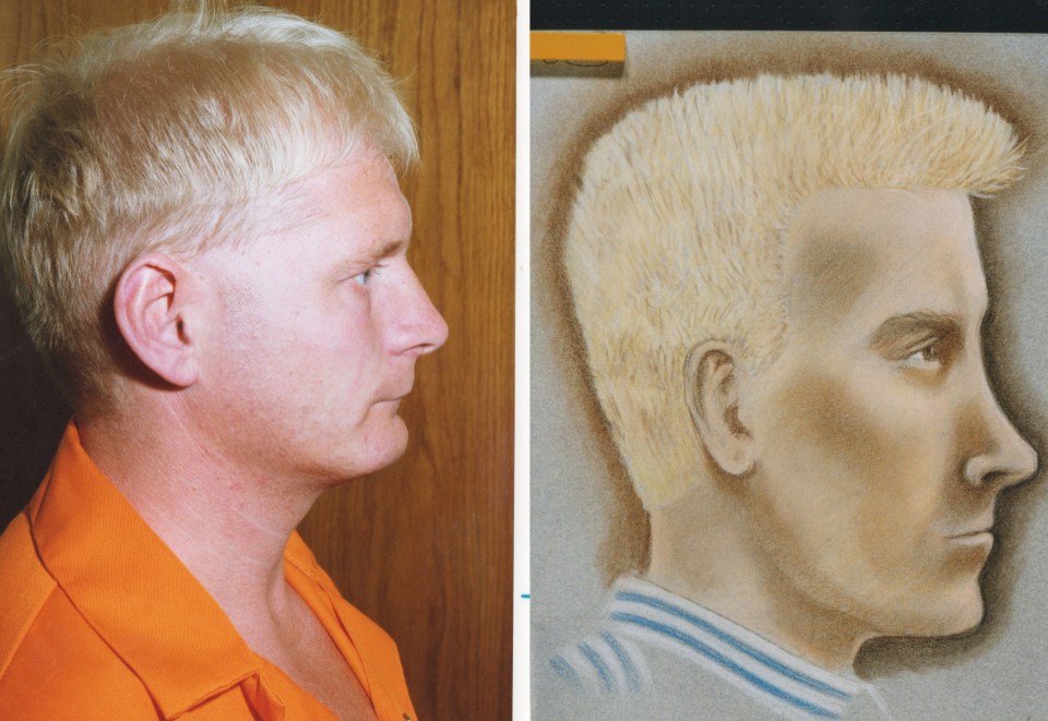 Eddie Browning and the e-fit picture released at the time of the Marie's murder