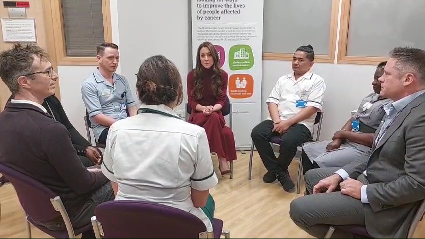 The Princess of Wales in a meeting at the Royal Marsden Hospital.