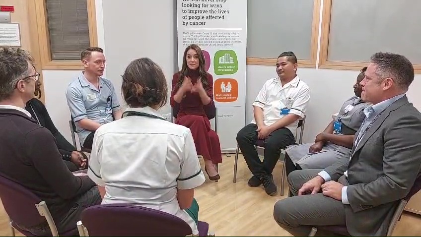 The Princess of Wales in a meeting with hospital staff.