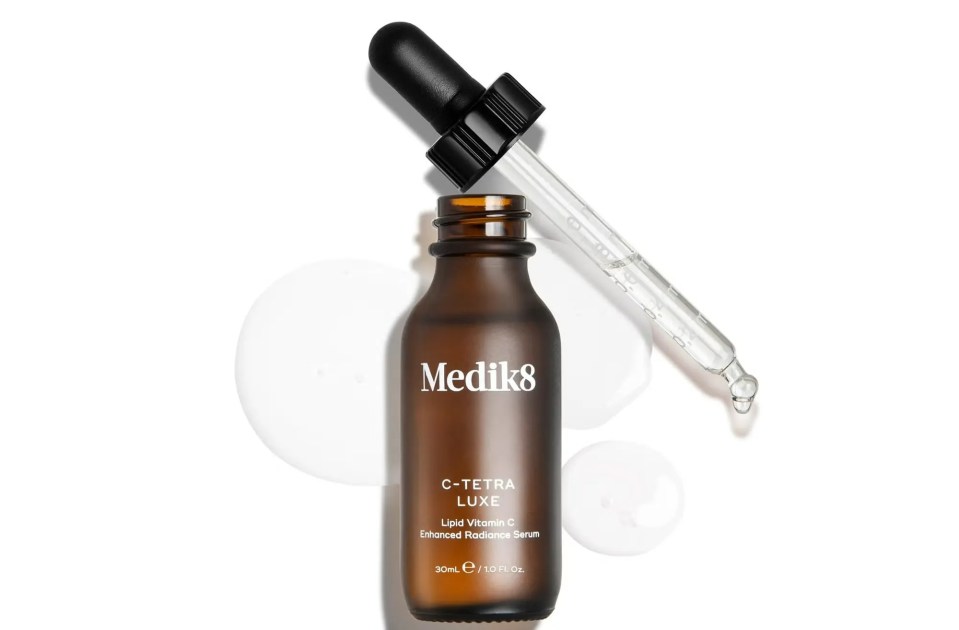 Medik8 C-Tetra Luxe Lipid Vitamin C Enhanced Radiance Serum bottle with dropper.