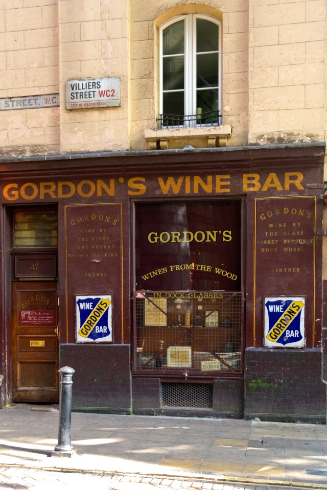 Gordon's Wine Bar, est. 1890, Villiers Street, London.