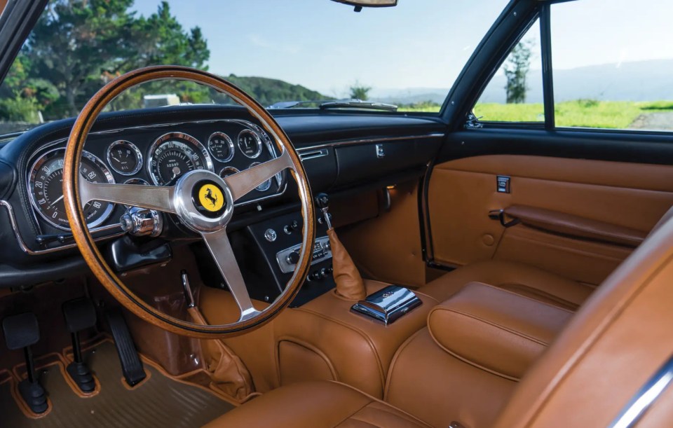 Interior view of a 1961 Ferrari 400 Superamerica SWB Coupe Aerodinamico.