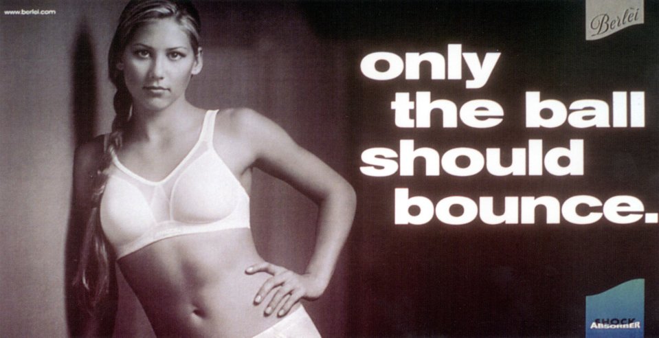 Anna Kournikova in a Berlei Shock Absorber sports bra advertisement.