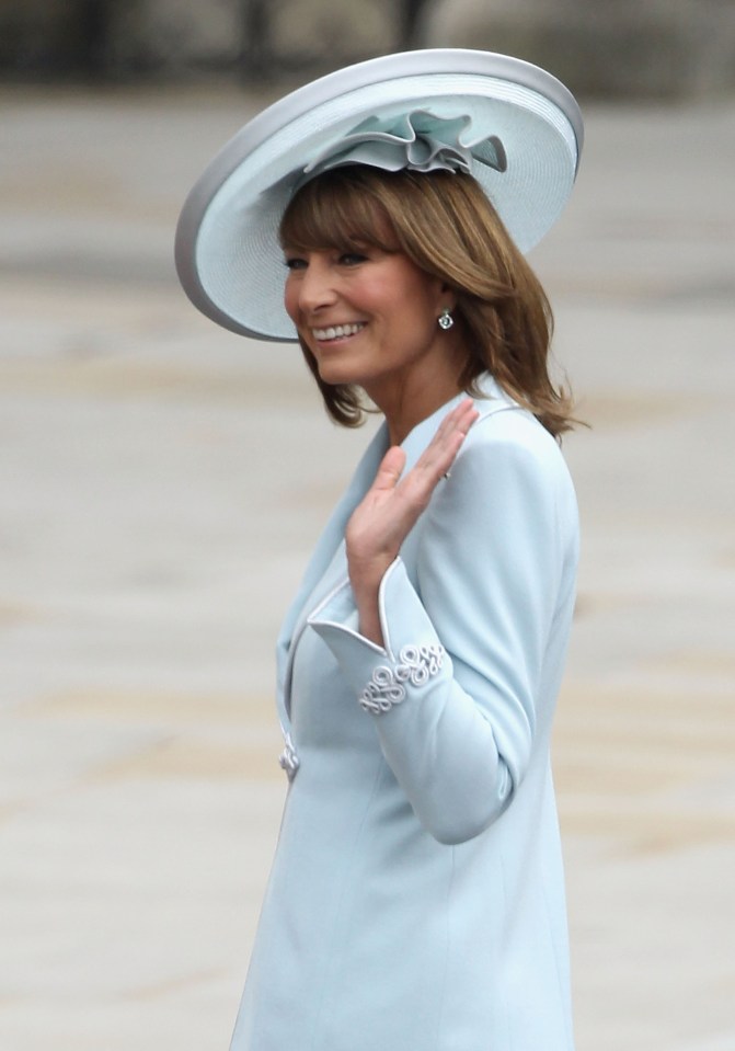 Carole Middleton waving at the Royal Wedding in London.