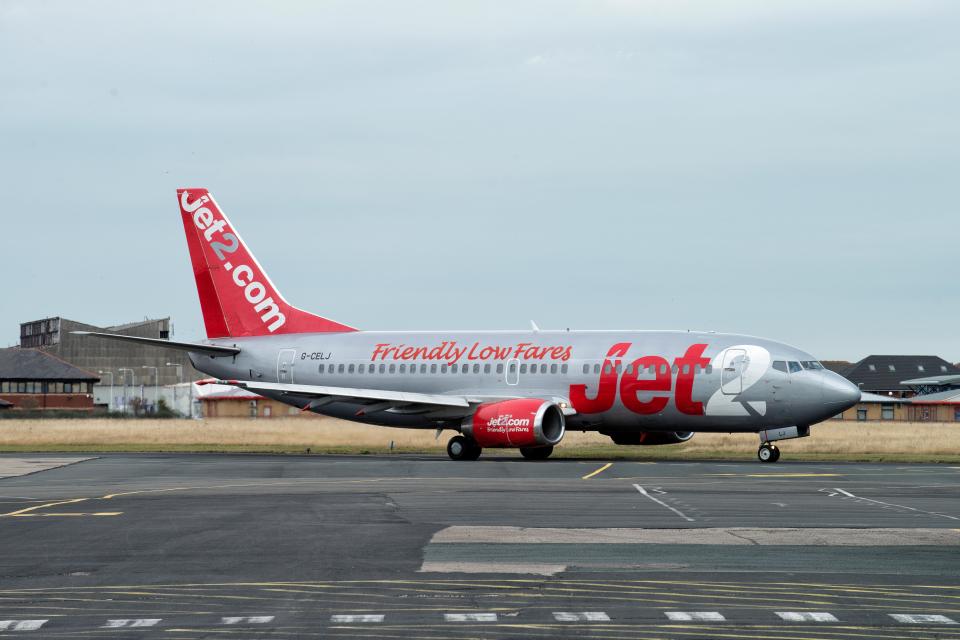 Jet2.com airplane on a tarmac.