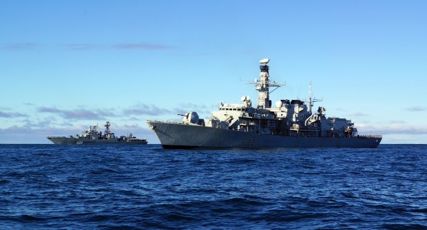 HMS Somerset shadowing a Russian naval task group in the English Channel.