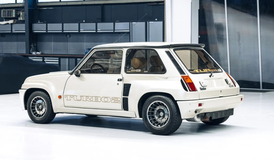 White Renault 5 Turbo 2 hatchback.