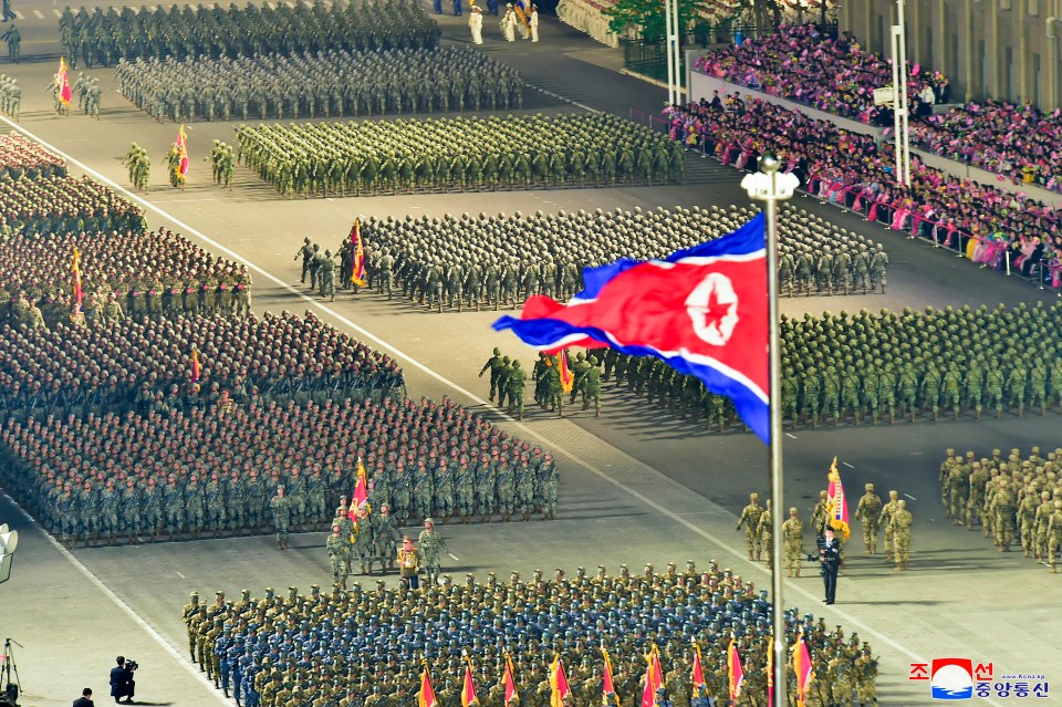 Military parade in Kim Il Sung Square, Pyongyang, North Korea.