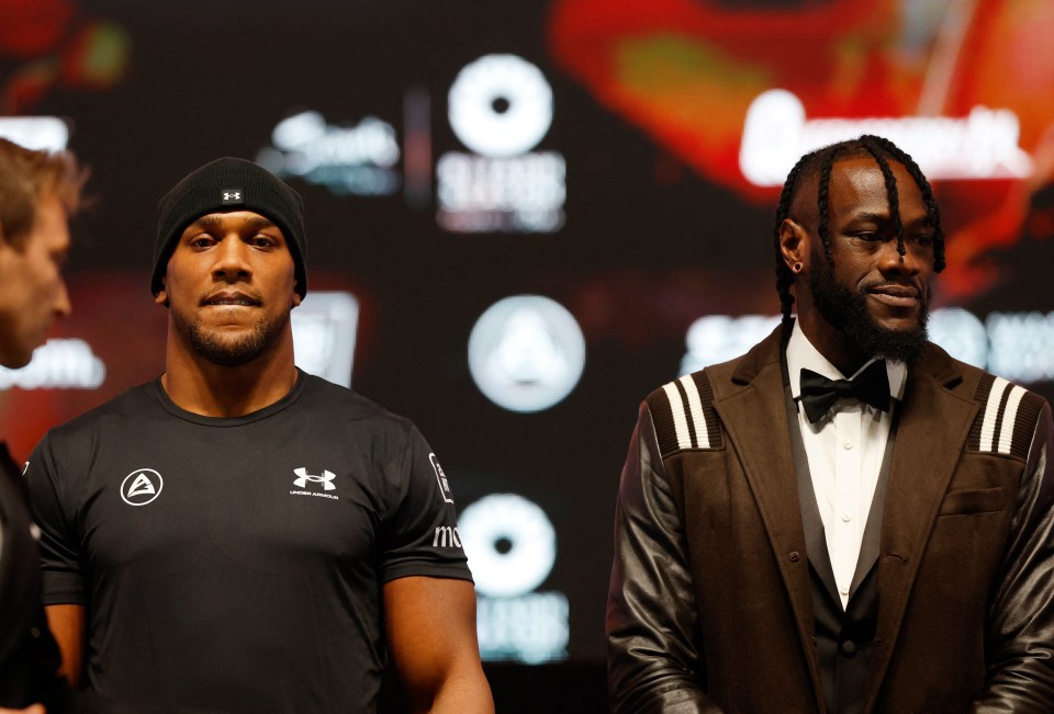 Deontay Wilder and Anthony Joshua at a press conference.