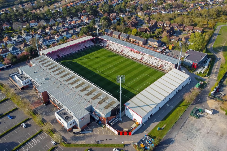 Aerial view of Vitality Stadium in Bournemouth.