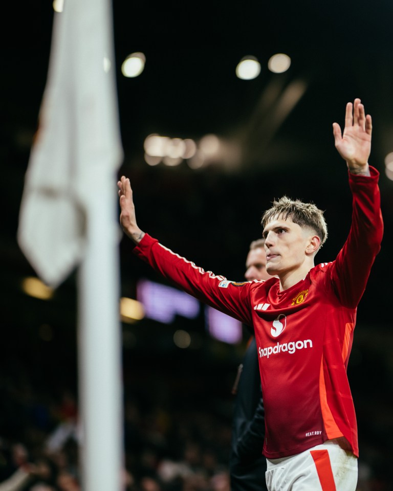 Alejandro Garnacho of Manchester United acknowledging fans.