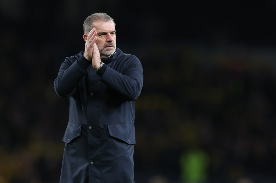 Ange Postecoglou, manager of Tottenham Hotspur, applauding.