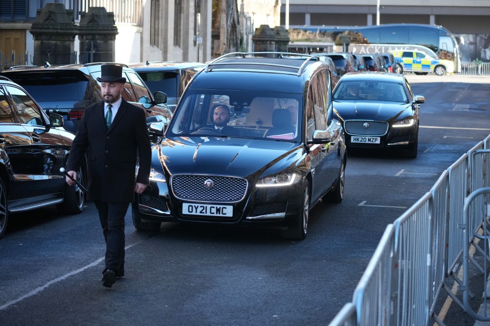 Hearse arriving at Lord John Prescott's funeral.