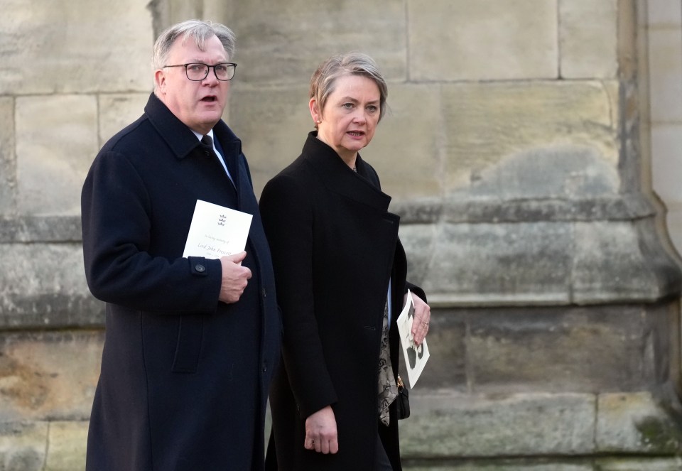 Ed Balls and Yvette Cooper at Lord Prescott's funeral.