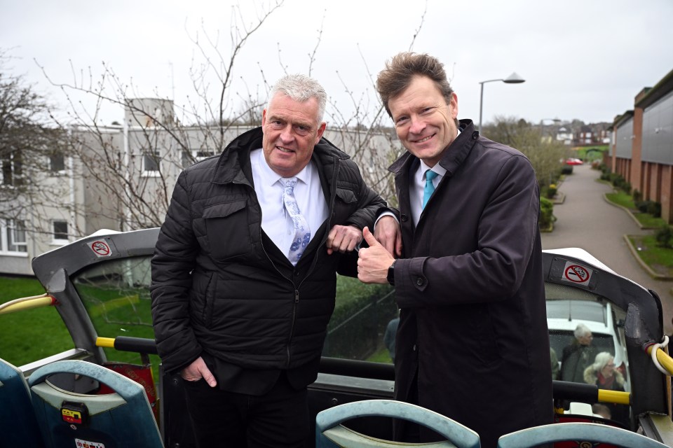 Lee Anderson and Richard Tice on a campaign bus.