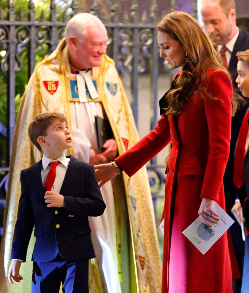 Prince Louis and Catherine, Princess of Wales, at a Christmas carol service.