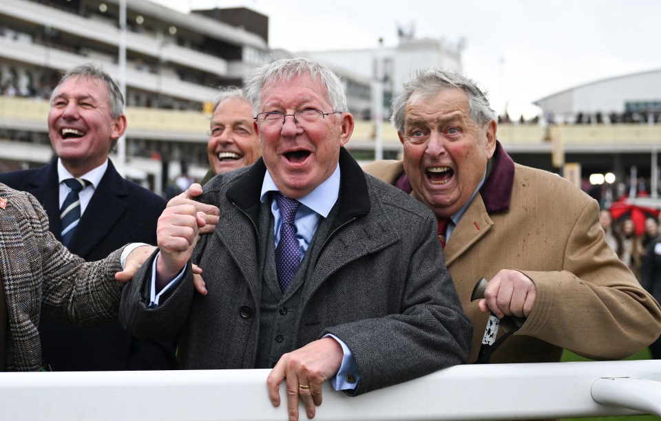 Sir Alex Ferguson, John Hales, and Bryan Robson at the Cheltenham Festival.