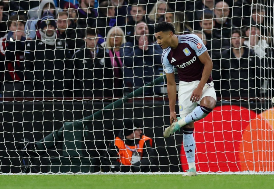 Aston Villa's Ollie Watkins reacts after missing a penalty.