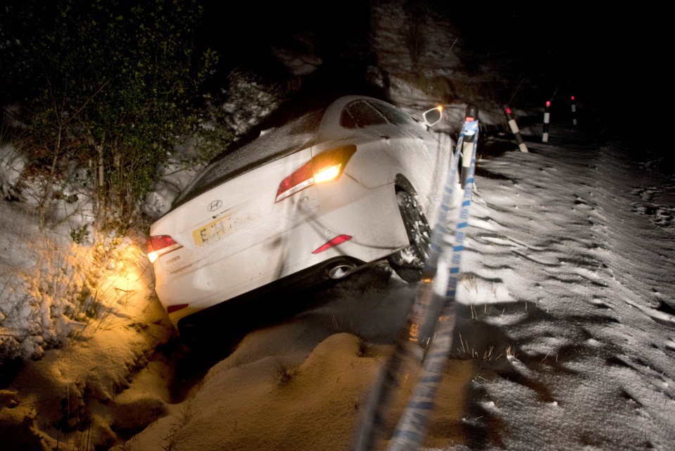 A vehicle veered off the road in the Brecon Beacons, Powys, Wales