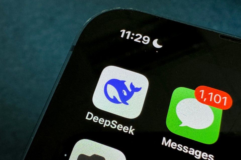 Illustration of the DeepSeek app icon on a smartphone screen.