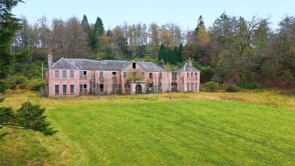 Derelict nine-bedroom mansion for sale.