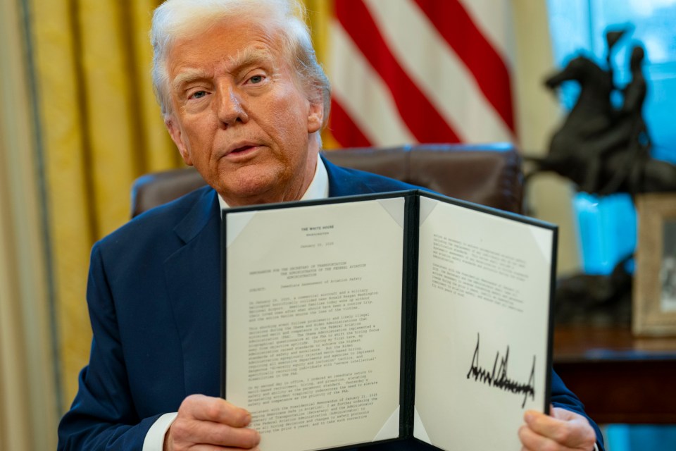 President Trump signing executive orders regarding aviation safety following a midair collision.