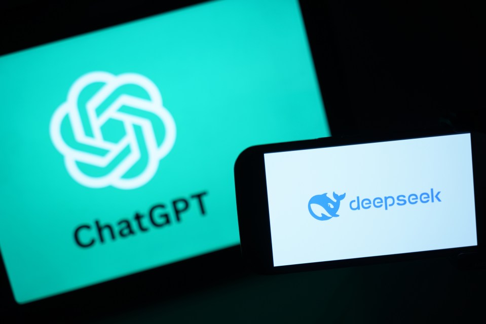 Illustration of ChatGPT and DeepSeek logos on screens.