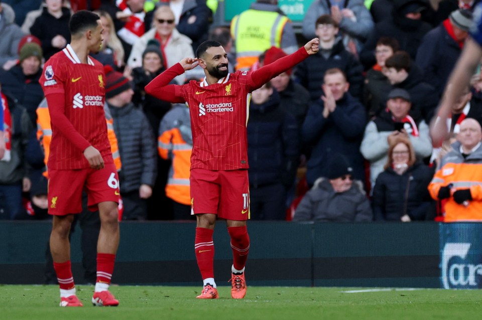 Mohamed Salah celebrating a goal.