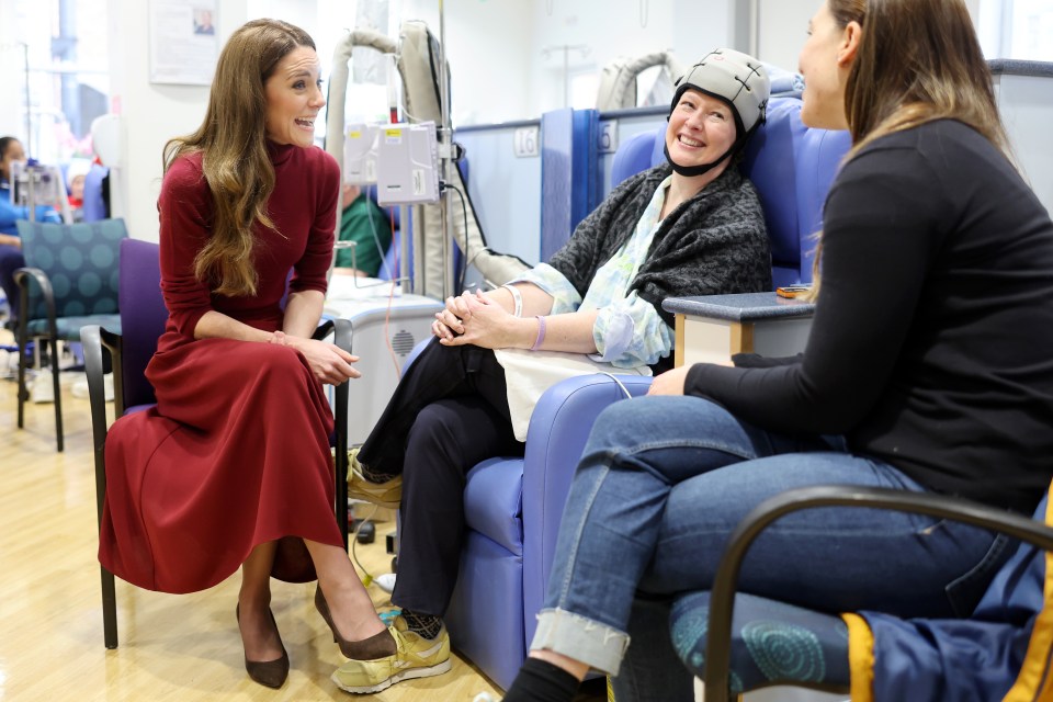 Kate Middleton speaking with cancer patients.