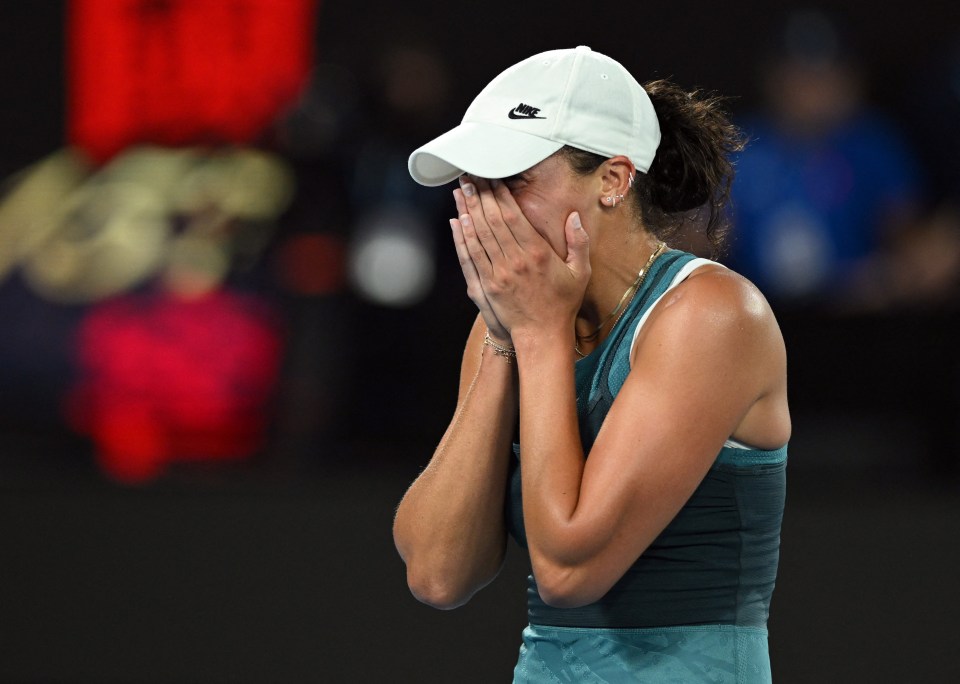 Madison Keys of the U.S. celebrates a tennis match victory.