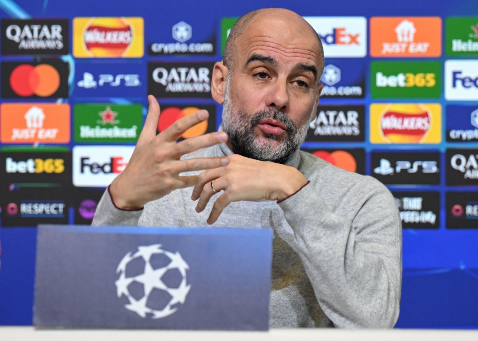 Pep Guardiola at a press conference.