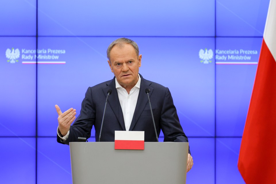 Polish Prime Minister Donald Tusk at a press conference.