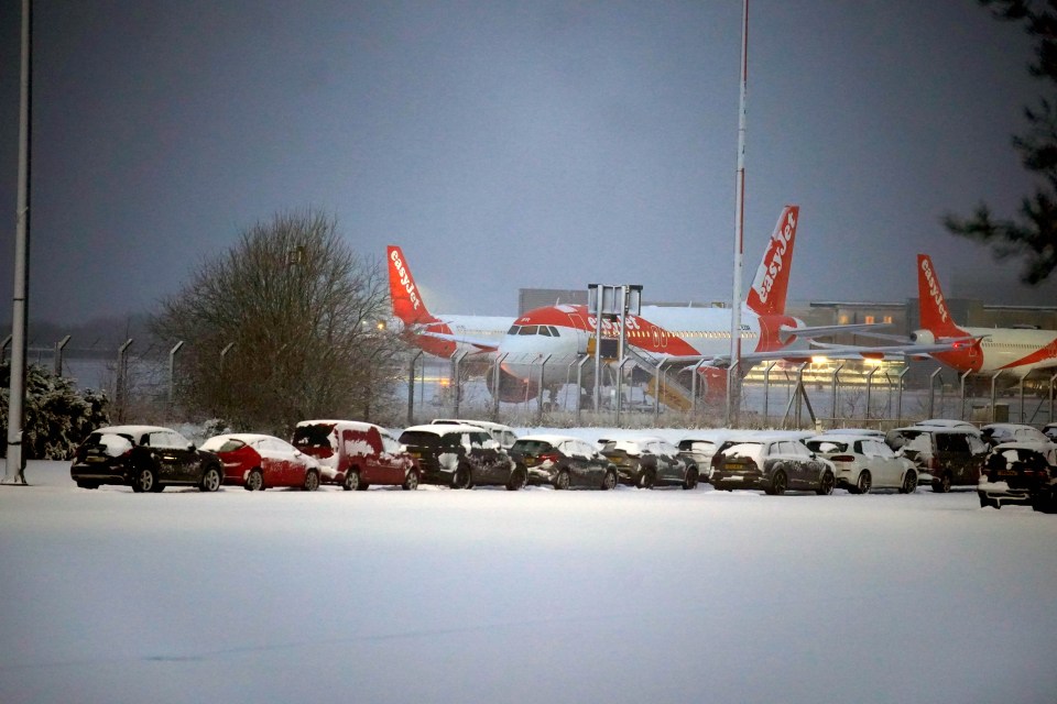 Liverpool John Lennon Airport covered in snow on Sunday