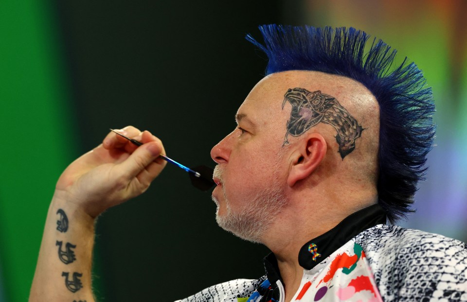 Peter Wright throwing a dart.