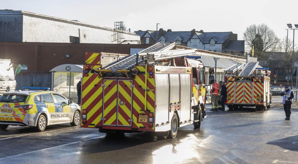 Police, fire, and bomb disposal units at a supermarket.